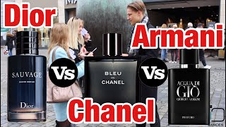 Acqua di gio profumo vs Dior Sauvage edp vs Bleu de Chanel edt  fragrance test [upl. by Liscomb]