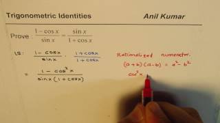 Trigonometric Identity sinx1  cos  1  cosx sinx [upl. by Tihor]