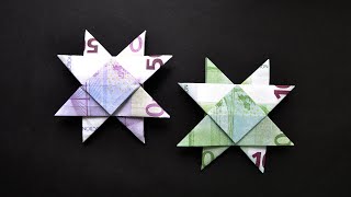 Euro Origami Achtzackiger STERN Geldgeschenk GELD FALTEN  Geschenk  Money STAR  Tutorial [upl. by Pirozzo]