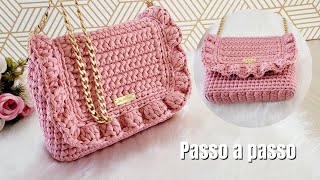 BOLSA DE CROCHÊ EM FIO DE MALHA COM BABADOS FÁCIL E RÁPIDA DE FAZER [upl. by Aliak]