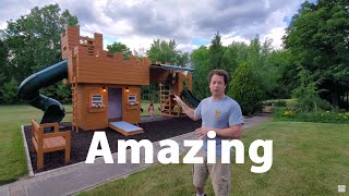 ✅ Ultimate DIY Castle Playground  Walk around and cost to build backyard swingset and playhouse [upl. by Goode278]