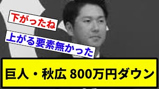 【ダウンや！】巨人・秋広 800万円ダウン【プロ野球反応集】【1分動画】【プロ野球反応集】 [upl. by Fianna]