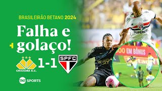 ARBOLEDA FALHA BIZARRAMENTE MAS LIZIERO FAZ GOLAÇO E GARANTE O EMPATE CRICIÚMA 1 X 1 SÃO PAULO [upl. by Koblas]