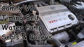 Toyota Camry V6 3MZFE Timing Belt Water Pump Seals amp Pulleys Replacement [upl. by Murtha]