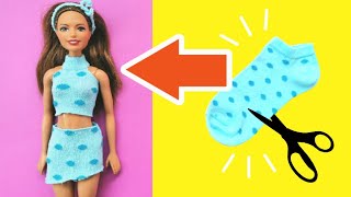 Easy BARBIE CLOTHES With SOCKS  How to Make Barbie Dress [upl. by Nolasba]