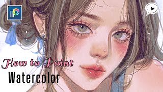 Watercolor Portrait in ibisPaintx  Step by step tutorial🎨 ibispaintx [upl. by Anerul452]