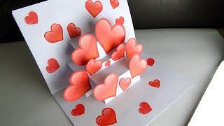 DIY 3D Pop Up Card  Handmade Heart Card For Valentines Day [upl. by Tompkins]