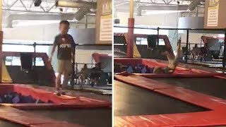 Boy Fails Jump At Trampoline Park [upl. by Nerred]