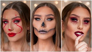 QUICK amp EASY LAST MINUTE HALLOWEEN MAKEUP LOOKS  PENNYWISE SKULL amp MORE  Hannah Renée [upl. by Arerrac]