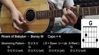 Rivers Of Babylon  Boney M Guitar Tutorial with Chords  Lyrics [upl. by Colley]