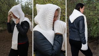 CROCHET Easy Hooded Scarf With Pockets Step by Step Tutorial Crochet Pattern [upl. by Sollars]