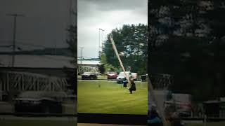 Strong toss of caber toss at Highland games [upl. by Euqor]