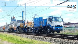 RoadRail Catenary Stringing System 2 Wires 2 ReelStands – Partnership Manco Rail Nz Omac Italy [upl. by Nelleeus]