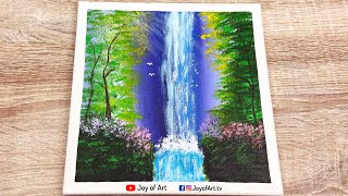 Waterfall  How to Paint Waterfall in Forest Acrylic Painting for Beginners  Joy of Art 129 [upl. by Reeva]