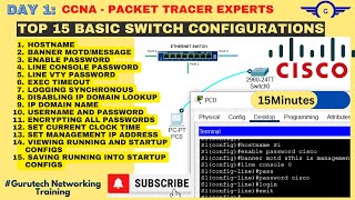 CCNA DAY 1 Top 15 Basic Switch Configuration Commands Using Cisco Packet Tracer FREE CCNA 200  301 [upl. by Naraj]