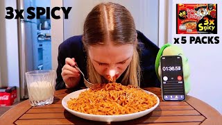 Korean 3x Spicy Fire Noodle Challenge [upl. by Narih579]