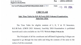 VTU Circular for 2021 Scheme Examination Time Table 2024 [upl. by Onil]