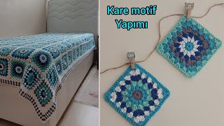 PART 1  Tığ işi motifli örgü battaniye yatak örtüsü modellerikare motif granyy squara [upl. by Hailee946]