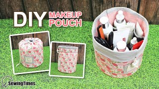 DIY MAKEUP STORAGE POUCH  Travel Cosmetic Bag Tutorial sewingtimes [upl. by Kaiulani967]