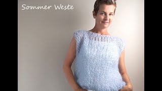 Handgestrickte Weste für den Sommer gestrickt in hellblau aus Mohair Wolle loose amp cosy [upl. by Yerag]