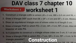 DAV class 7 chapter 10 worksheet 1 ।Class 7 maths chapter 10 worksheet 1 dav public school [upl. by Nesnah]