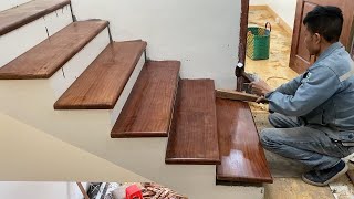 construction simple and easy new style wooden stairs installation technique [upl. by Inalem]