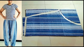 DIY Very Easy Salwar Pants cuttingHarem PantsDrop Crotch Pants Tutorial [upl. by Idarb]