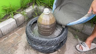 Great techniques making Flower pots from Cement and Old tires  Beautiful Cheap [upl. by Ardnuasal410]