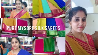 PURE MYSORE SILK SAREES DESIGNS PATTERNS  COLOURS SHOPPING HAUL  KSIC MYSORE SILK CHANNAPATNA [upl. by Kial]