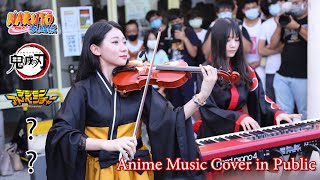 We played the Hottest ANIME SONGS in public  Rus Piano amp Kathie Violin 黃品舒 [upl. by Sudnor]