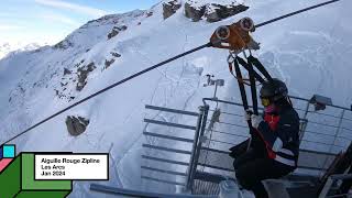 Aiguille Rouge Zipline 4K POV  Les Arcs Jan 2024 [upl. by Llerrit]