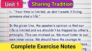 Sharing Tradition Exercise Class 11 English Questions Answers [upl. by Beckie]