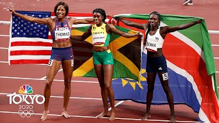 ThompsonHerah defends 200m Olympic title in Tokyo Thomas earns bronze With Replays  NBC Sports [upl. by Okir]