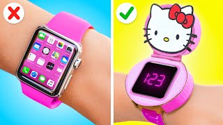 MY MOM MADE ME DIY HELLO KITTY GADGETS💖 Cardboard Crafts and Easy Parenting Hacks by 123 GO [upl. by Soph714]