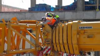 Adding a luffing jib assembly to massive Liebherr crane [upl. by Irina984]