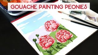 Painting a Peony Landscape  Gouache  Boelter Design Co [upl. by Okoyik]