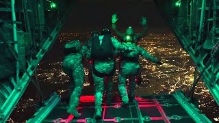 Air Force Special Operations Night Jump – Static amp HALO Jumps Out Of C130H [upl. by Atteuqahs]