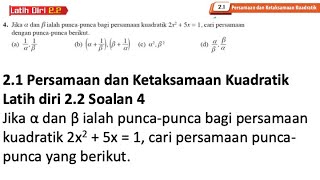 Latih diri 22 Soalan 4  21 Persamaan dan ketaksamaan kuadratik  Bab 2 Fungsi Kuadratik [upl. by Adiana]