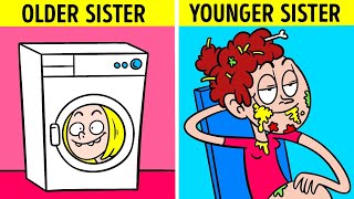 NICE SISTER VS WEIRD SISTER AND THEIR FRIENDS  Crazy Relatable Moments by 123Go Animated [upl. by Ardnuhsed391]