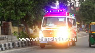 Covid19 Ambulance with blaring siren racing against time in crowded South Delhi street [upl. by Dahsra]