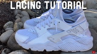 HOW TO LACE Nike Air Huarache quotTriple WhitePure Platinumquot [upl. by Keene]