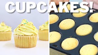 FLUFFY Vanilla Cupcakes How to make classic MELTINYOURMOUTH cupcakes [upl. by Eade]