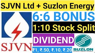 SJVN Ltd  Suzlon Energy Ltd  Stocks declared dividend bonus or stock split with Record Date [upl. by Ayotac]