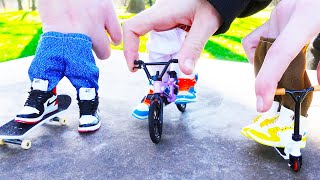 BMX Finger with Finger Skateboard and Finger Scooter Collaboration Tech Deck Ramp  Skate Park [upl. by Ira181]