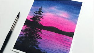 How to Paint Simple Sunset  Easy Watercolor Sunset Painting for Beginners  Daily Challenge [upl. by Bastian]