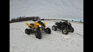 Honda TRX 700 amp Yamaha Raptor 700 Ripping in the snow [upl. by Mala]