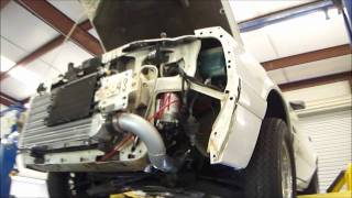 JMS 50L Twin Turbo Mustang Rear Mount  596rwhp148psi on 93 Octane 61mm Turbos [upl. by Ahsinor]