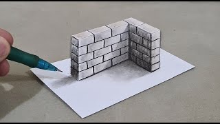 3d drawing wall on paper for beginner step by step [upl. by Annam]