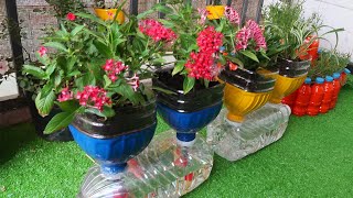 Amazing Flower Pots Recycled From Plastic Bottles  Garden Ideas [upl. by Oniskey]