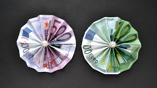 Origami BLUME Euro Geldschein GELD FALTEN  Money Origami FLOWER Tutorial DIY [upl. by Pacifica]